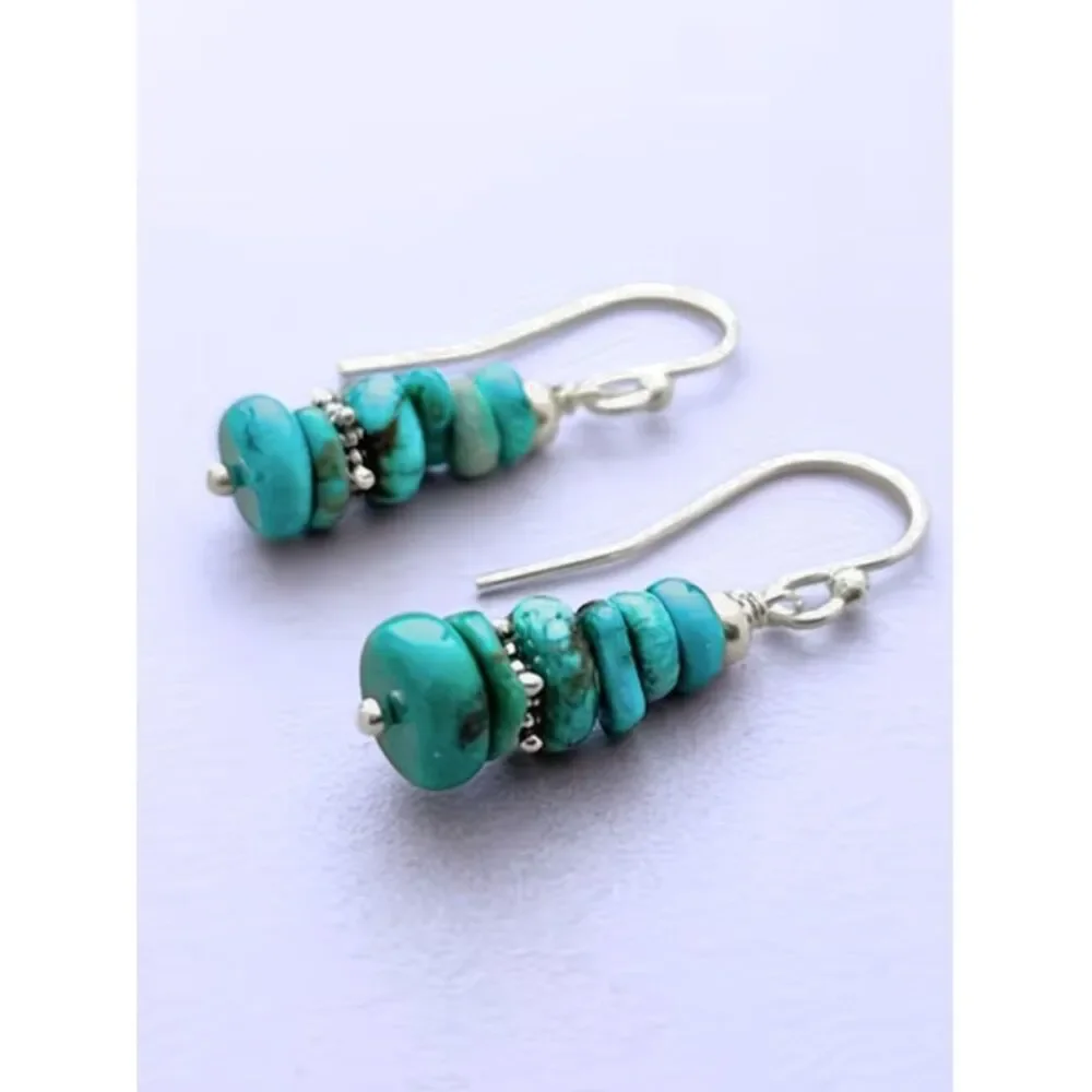 Southwestern Faux Turquoise Flat Stacked Beads Pendant Earrings Minimalist Boho